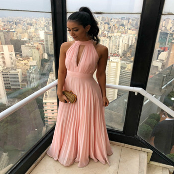 robe de soiree 2019 Pink Floor Length Chiffon Keyhole Front Backless Formal Prom Parrt Gowns 2019 vestido de festa Plus Size